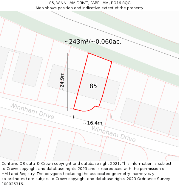 85, WINNHAM DRIVE, FAREHAM, PO16 8QG: Plot and title map