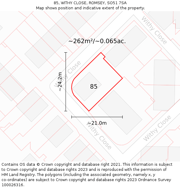 85, WITHY CLOSE, ROMSEY, SO51 7SA: Plot and title map