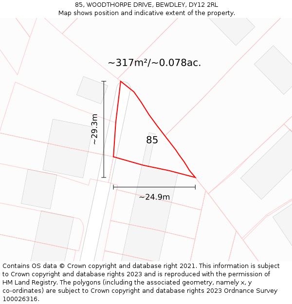 85, WOODTHORPE DRIVE, BEWDLEY, DY12 2RL: Plot and title map