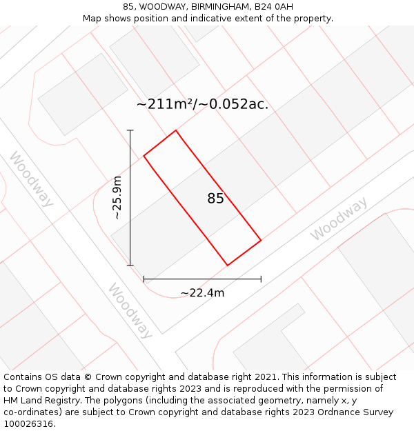 85, WOODWAY, BIRMINGHAM, B24 0AH: Plot and title map