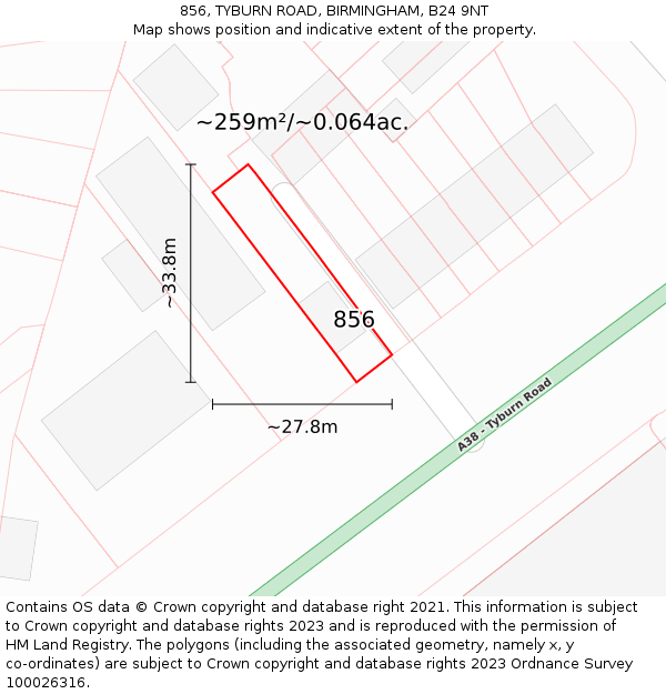 856, TYBURN ROAD, BIRMINGHAM, B24 9NT: Plot and title map