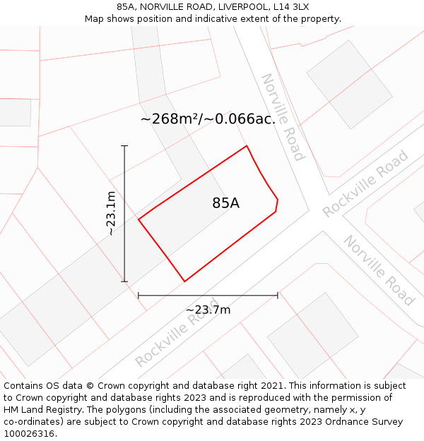 85A, NORVILLE ROAD, LIVERPOOL, L14 3LX: Plot and title map