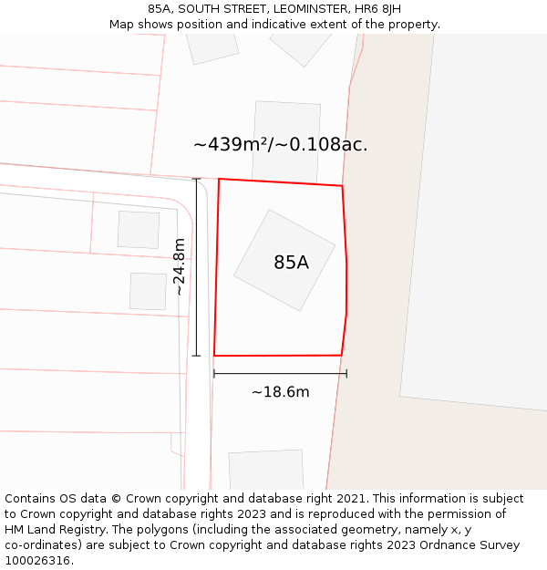 85A, SOUTH STREET, LEOMINSTER, HR6 8JH: Plot and title map