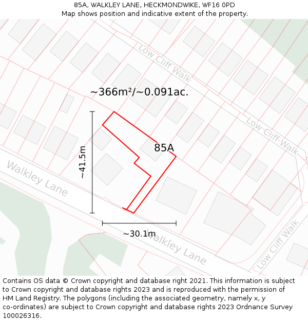 85A, WALKLEY LANE, HECKMONDWIKE, WF16 0PD: Plot and title map