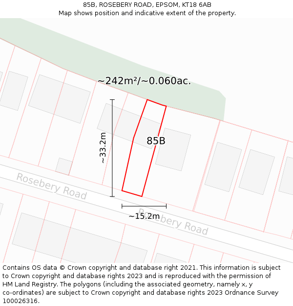 85B, ROSEBERY ROAD, EPSOM, KT18 6AB: Plot and title map