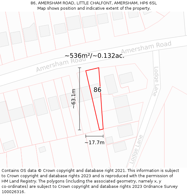 86, AMERSHAM ROAD, LITTLE CHALFONT, AMERSHAM, HP6 6SL: Plot and title map