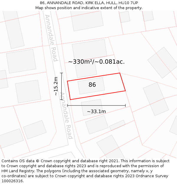 86, ANNANDALE ROAD, KIRK ELLA, HULL, HU10 7UP: Plot and title map