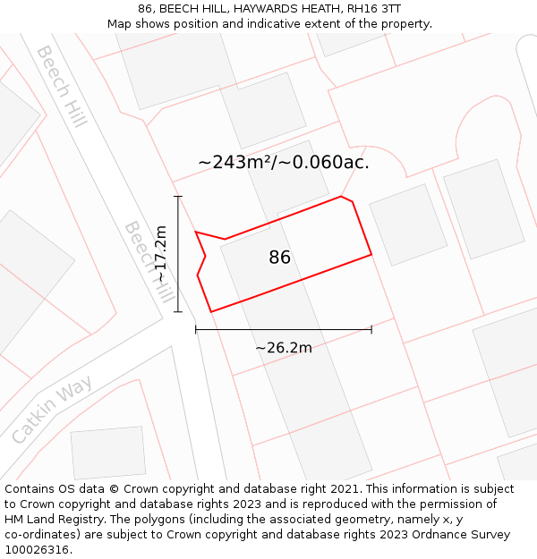 86, BEECH HILL, HAYWARDS HEATH, RH16 3TT: Plot and title map