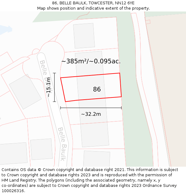 86, BELLE BAULK, TOWCESTER, NN12 6YE: Plot and title map