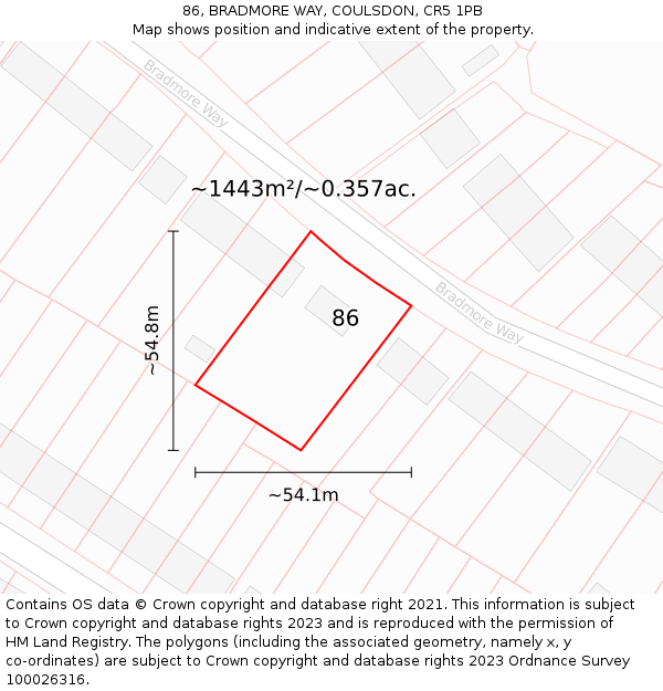 86, BRADMORE WAY, COULSDON, CR5 1PB: Plot and title map