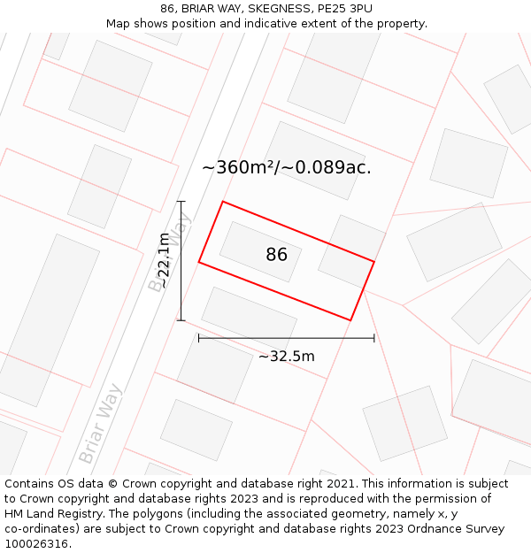 86, BRIAR WAY, SKEGNESS, PE25 3PU: Plot and title map