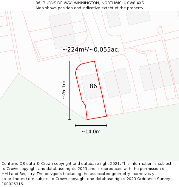 86, BURNSIDE WAY, WINNINGTON, NORTHWICH, CW8 4XS: Plot and title map