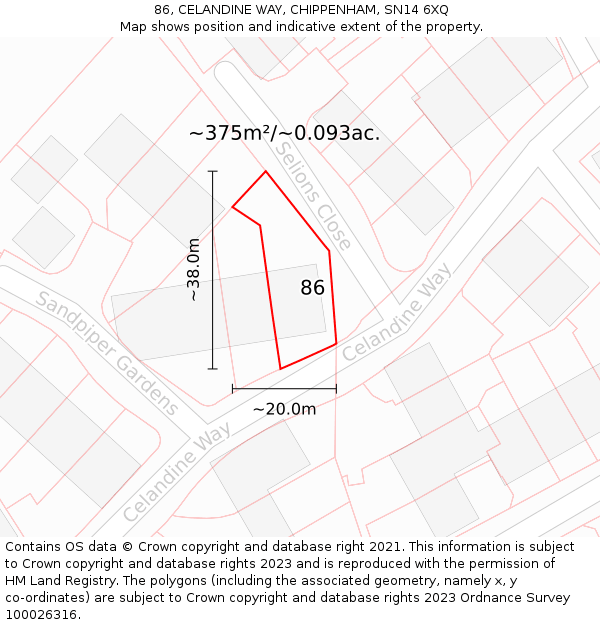 86, CELANDINE WAY, CHIPPENHAM, SN14 6XQ: Plot and title map