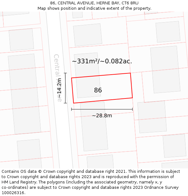 86, CENTRAL AVENUE, HERNE BAY, CT6 8RU: Plot and title map