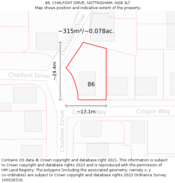 86, CHALFONT DRIVE, NOTTINGHAM, NG8 3LT: Plot and title map