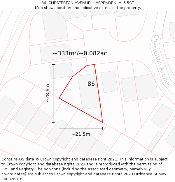 86, CHESTERTON AVENUE, HARPENDEN, AL5 5ST: Plot and title map