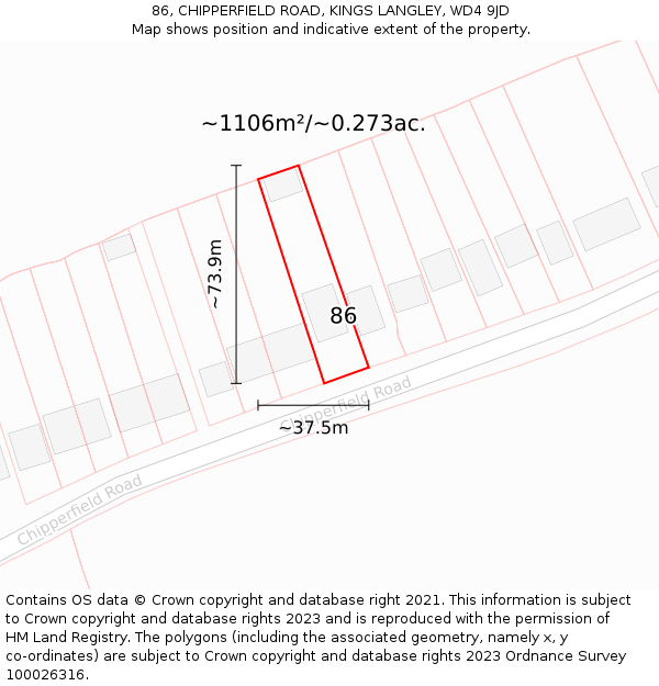 86, CHIPPERFIELD ROAD, KINGS LANGLEY, WD4 9JD: Plot and title map