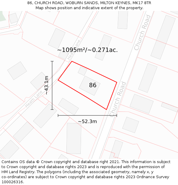 86, CHURCH ROAD, WOBURN SANDS, MILTON KEYNES, MK17 8TR: Plot and title map