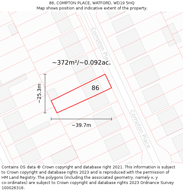 86, COMPTON PLACE, WATFORD, WD19 5HQ: Plot and title map