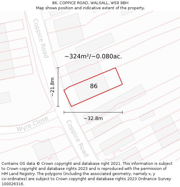 86, COPPICE ROAD, WALSALL, WS9 9BH: Plot and title map