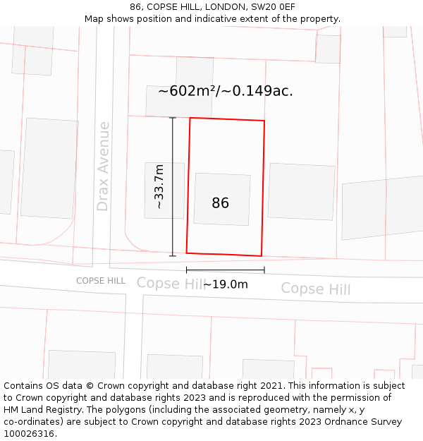 86, COPSE HILL, LONDON, SW20 0EF: Plot and title map