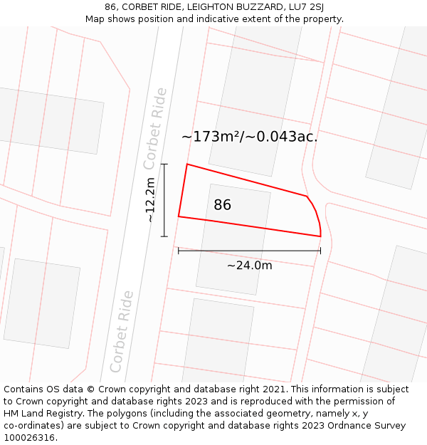 86, CORBET RIDE, LEIGHTON BUZZARD, LU7 2SJ: Plot and title map