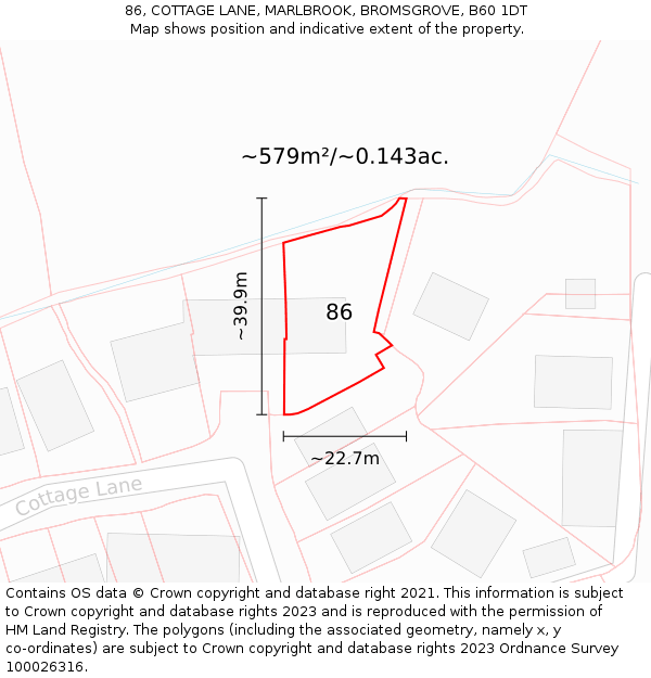 86, COTTAGE LANE, MARLBROOK, BROMSGROVE, B60 1DT: Plot and title map