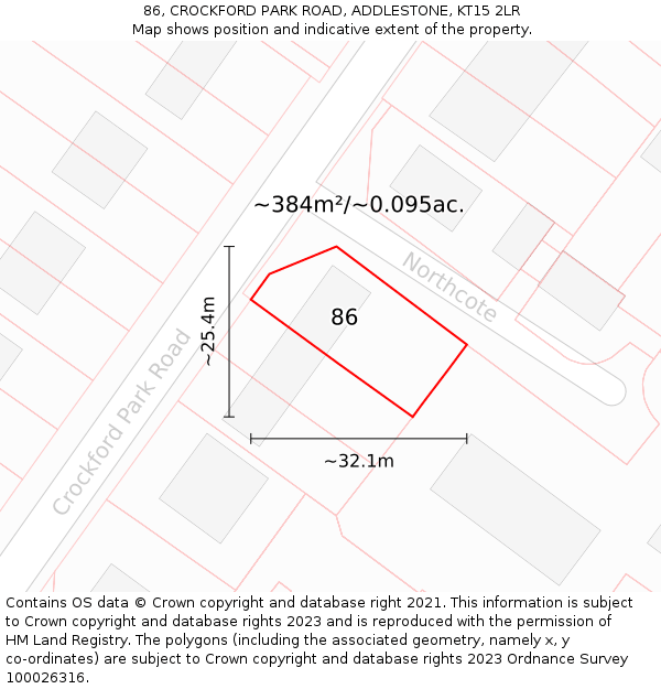 86, CROCKFORD PARK ROAD, ADDLESTONE, KT15 2LR: Plot and title map