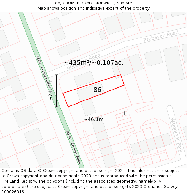 86, CROMER ROAD, NORWICH, NR6 6LY: Plot and title map