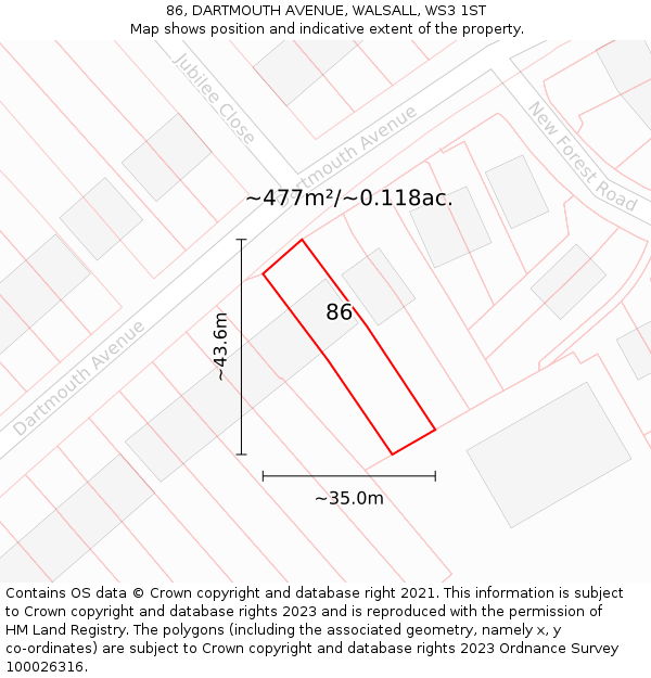 86, DARTMOUTH AVENUE, WALSALL, WS3 1ST: Plot and title map