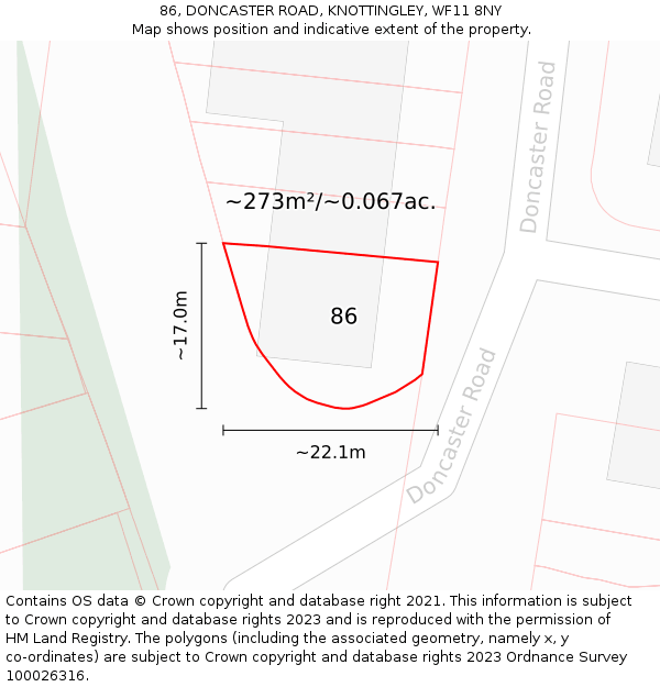 86, DONCASTER ROAD, KNOTTINGLEY, WF11 8NY: Plot and title map