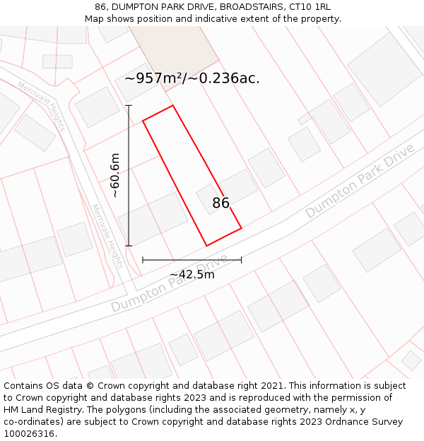 86, DUMPTON PARK DRIVE, BROADSTAIRS, CT10 1RL: Plot and title map