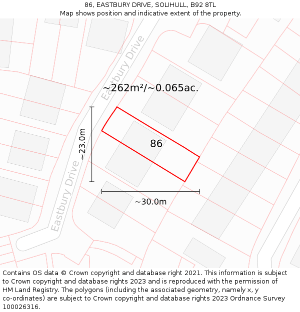 86, EASTBURY DRIVE, SOLIHULL, B92 8TL: Plot and title map