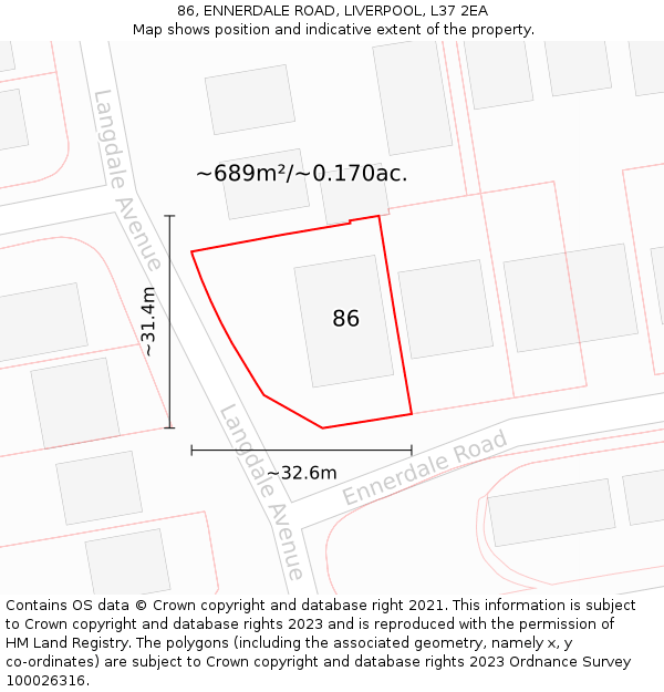 86, ENNERDALE ROAD, LIVERPOOL, L37 2EA: Plot and title map