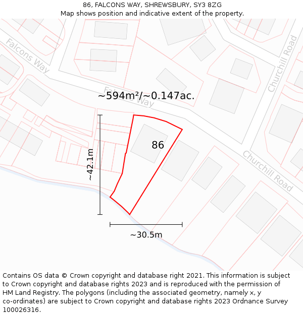 86, FALCONS WAY, SHREWSBURY, SY3 8ZG: Plot and title map