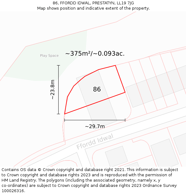 86, FFORDD IDWAL, PRESTATYN, LL19 7JG: Plot and title map