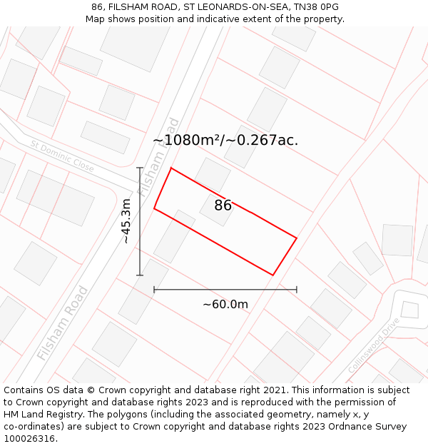 86, FILSHAM ROAD, ST LEONARDS-ON-SEA, TN38 0PG: Plot and title map