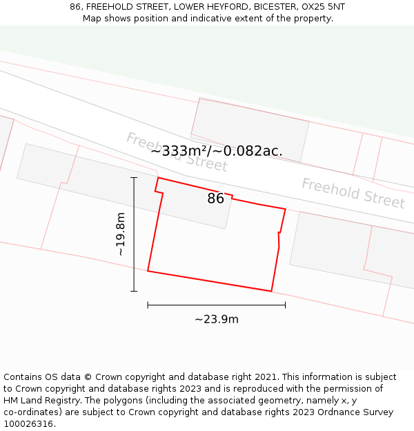 86, FREEHOLD STREET, LOWER HEYFORD, BICESTER, OX25 5NT: Plot and title map