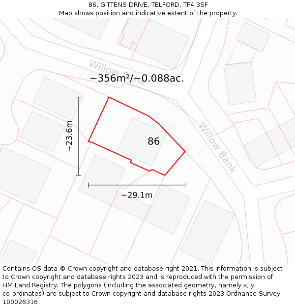 86, GITTENS DRIVE, TELFORD, TF4 3SF: Plot and title map
