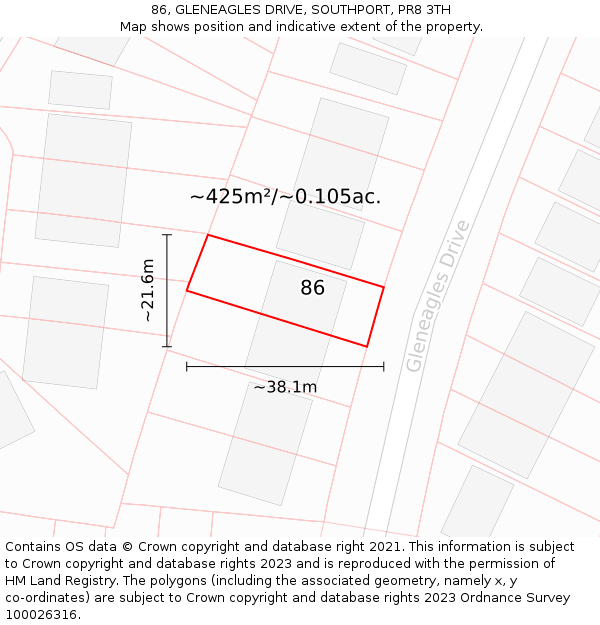 86, GLENEAGLES DRIVE, SOUTHPORT, PR8 3TH: Plot and title map