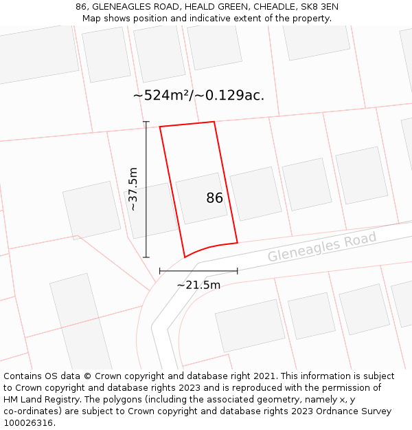 86, GLENEAGLES ROAD, HEALD GREEN, CHEADLE, SK8 3EN: Plot and title map