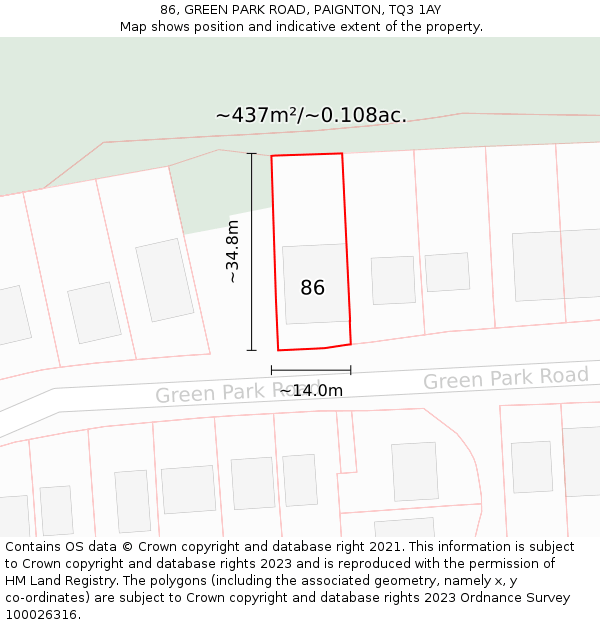86, GREEN PARK ROAD, PAIGNTON, TQ3 1AY: Plot and title map