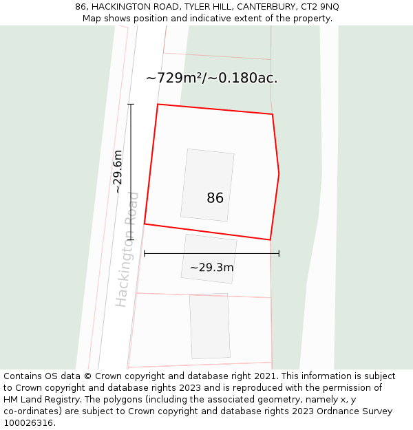 86, HACKINGTON ROAD, TYLER HILL, CANTERBURY, CT2 9NQ: Plot and title map