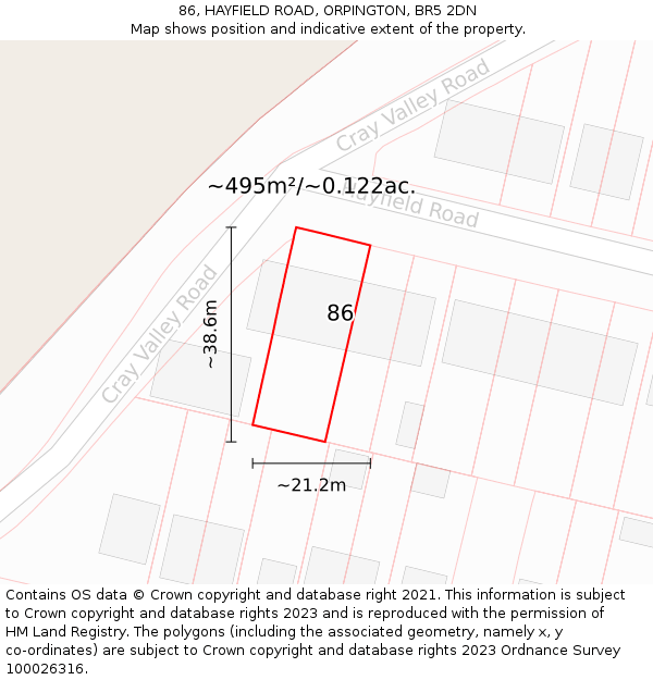 86, HAYFIELD ROAD, ORPINGTON, BR5 2DN: Plot and title map