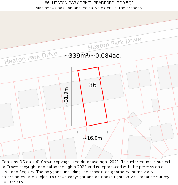 86, HEATON PARK DRIVE, BRADFORD, BD9 5QE: Plot and title map