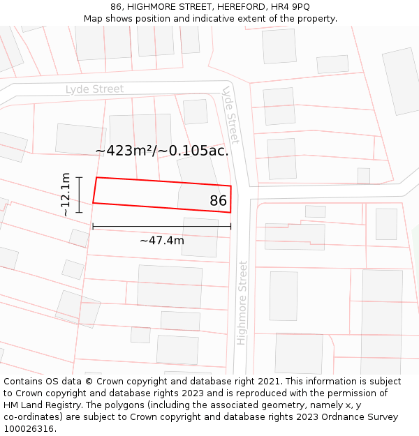 86, HIGHMORE STREET, HEREFORD, HR4 9PQ: Plot and title map
