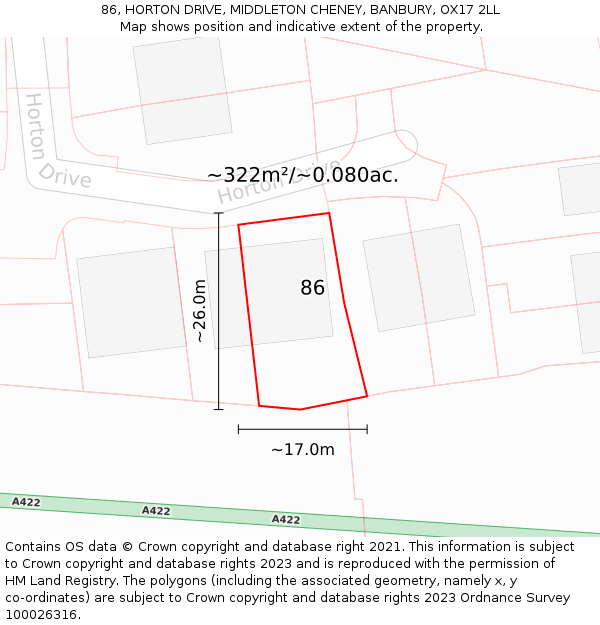 86, HORTON DRIVE, MIDDLETON CHENEY, BANBURY, OX17 2LL: Plot and title map