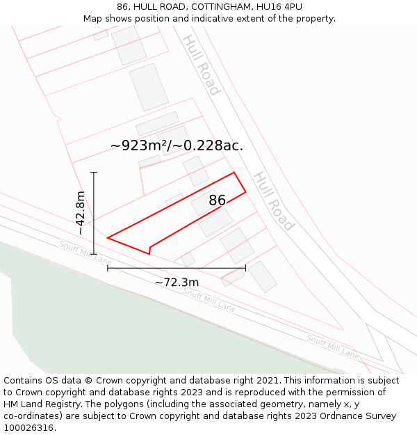 86, HULL ROAD, COTTINGHAM, HU16 4PU: Plot and title map