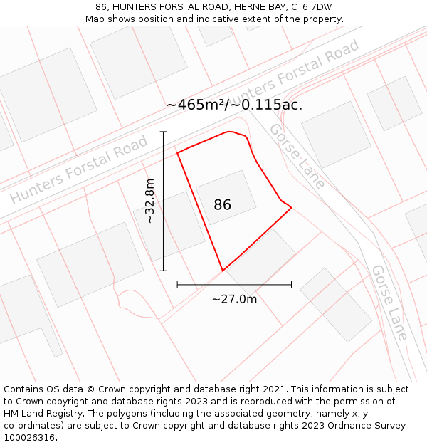 86, HUNTERS FORSTAL ROAD, HERNE BAY, CT6 7DW: Plot and title map