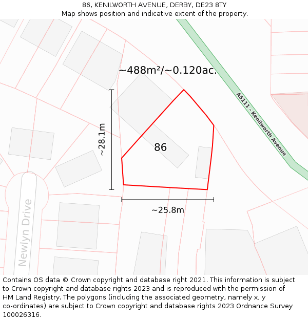 86, KENILWORTH AVENUE, DERBY, DE23 8TY: Plot and title map